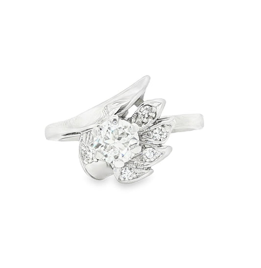 Mid century Old European cut 14k white gold spray ring