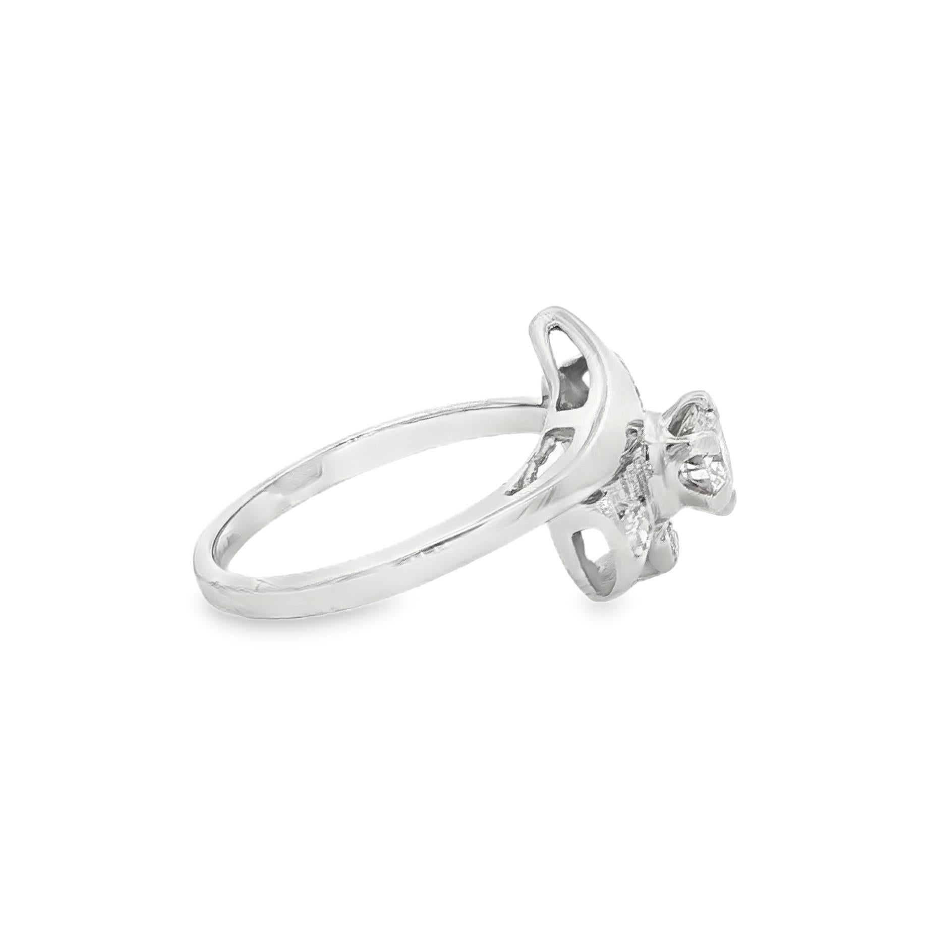 Mid century Old European cut 14k white gold spray ring
