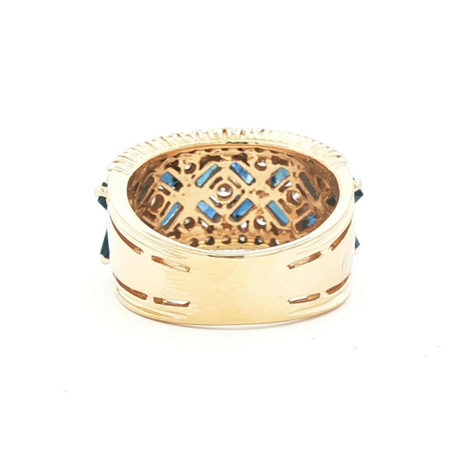 Blue Sapphire and Diamond 14k yellow gold Wide Band Ring