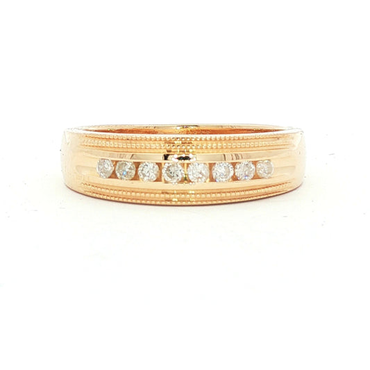 Tapered channel set diamond 14k yellow gold band ring