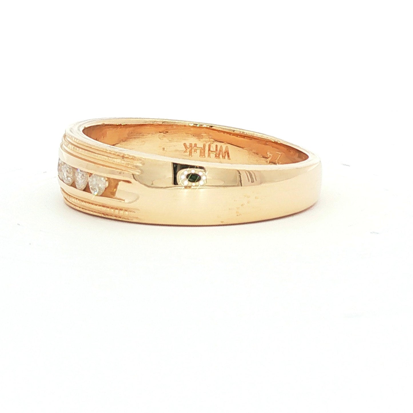 Tapered channel set diamond 14k yellow gold band ring