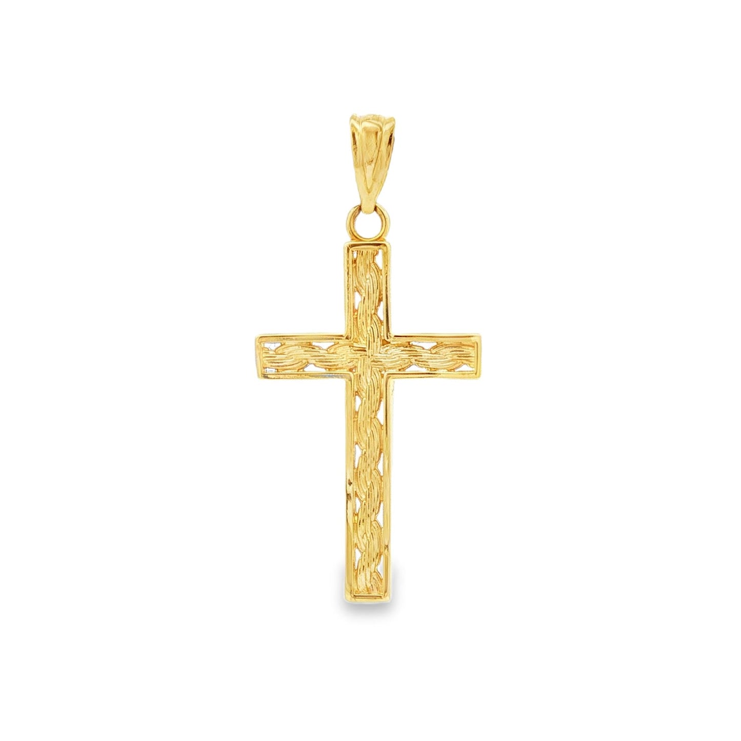 Rope texture contemporary 14k yellow gold cross