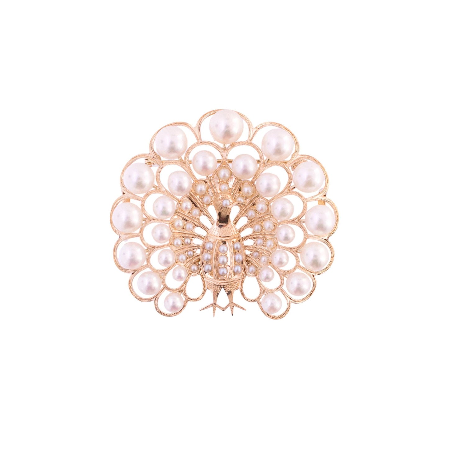 14K Gold Cultured Pearl Peacock Pin/Pendant