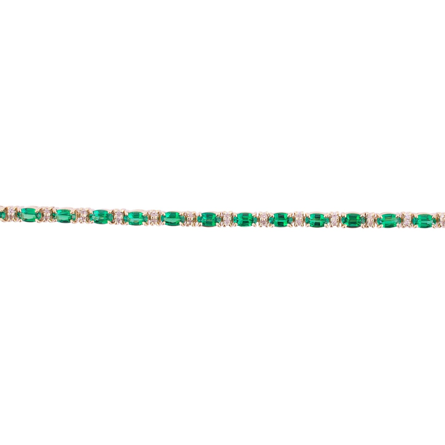 14K Gold Diamond and Synthetic Emerald Bracelet