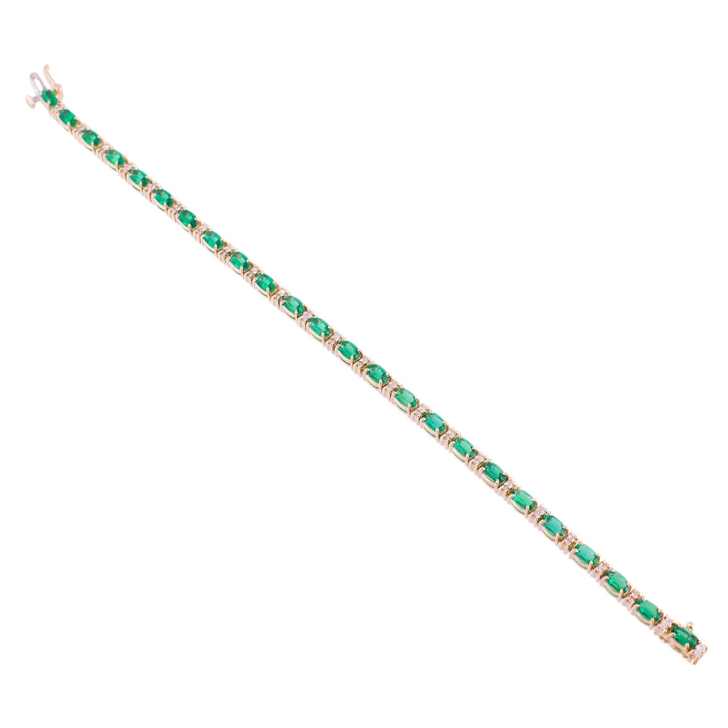 14K Gold Diamond and Synthetic Emerald Bracelet