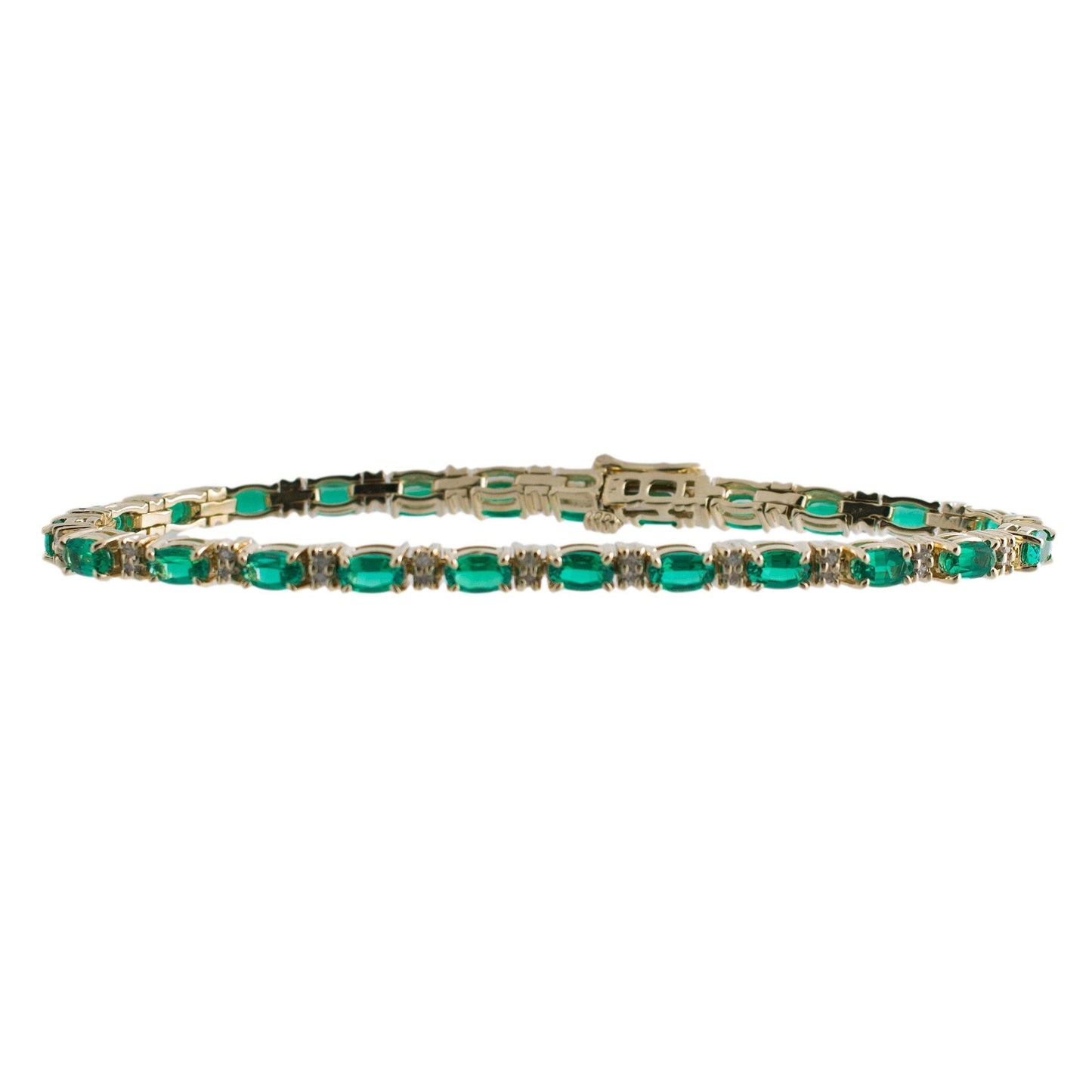 14K Gold Diamond and Synthetic Emerald Bracelet