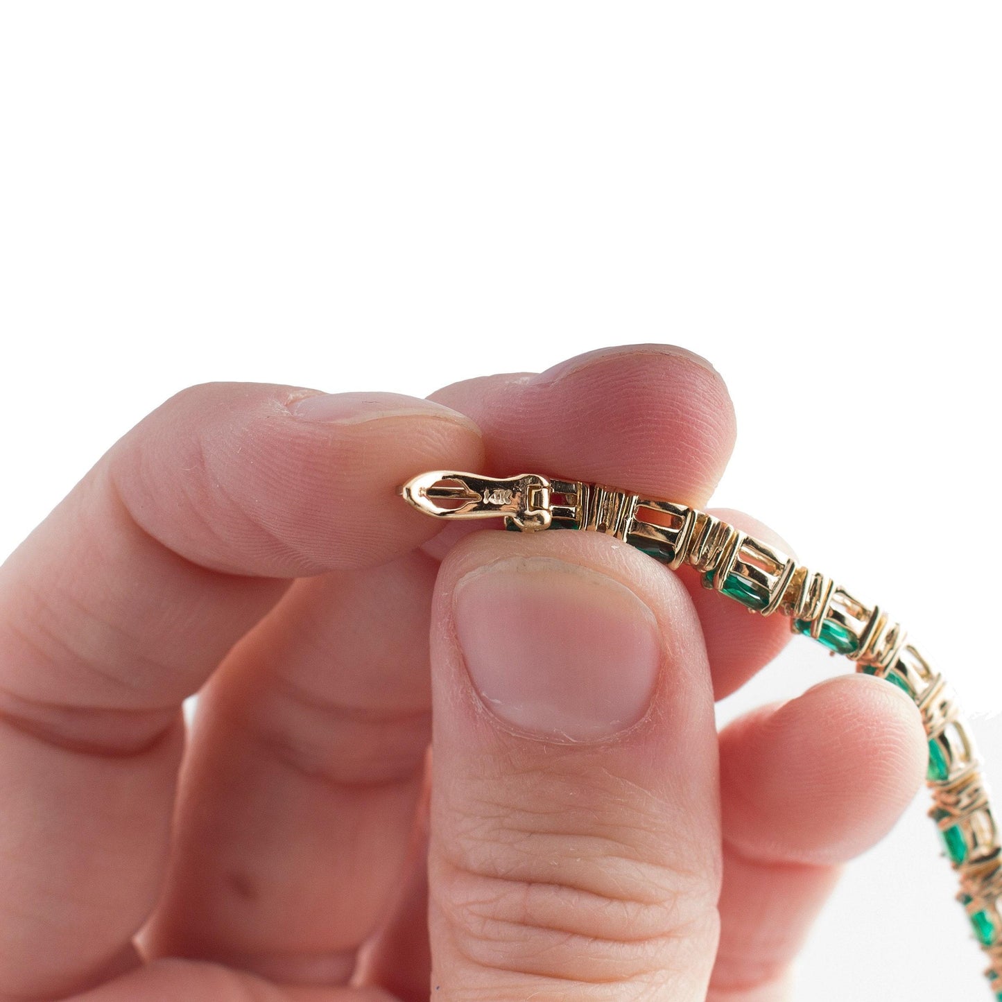 14K Gold Diamond and Synthetic Emerald Bracelet