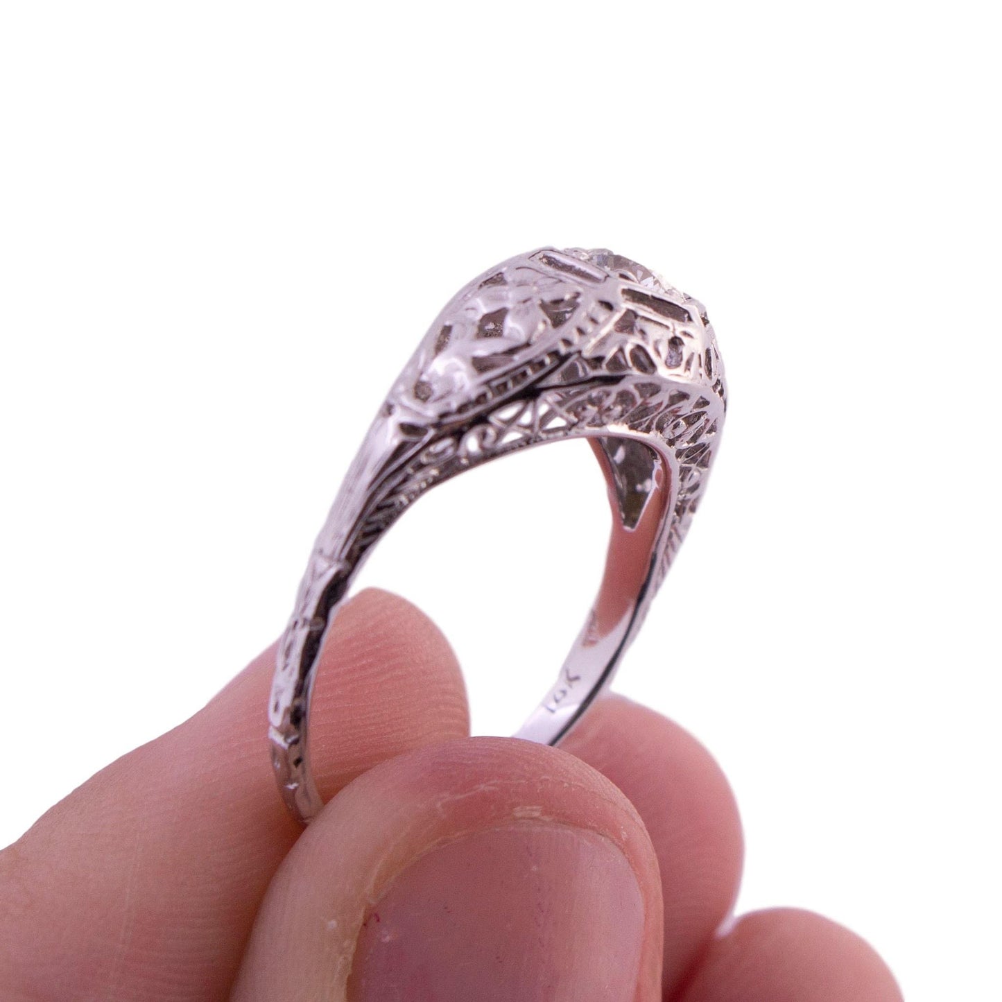 14K White Gold Sutton Place Filigree Diamond Engagement Ring