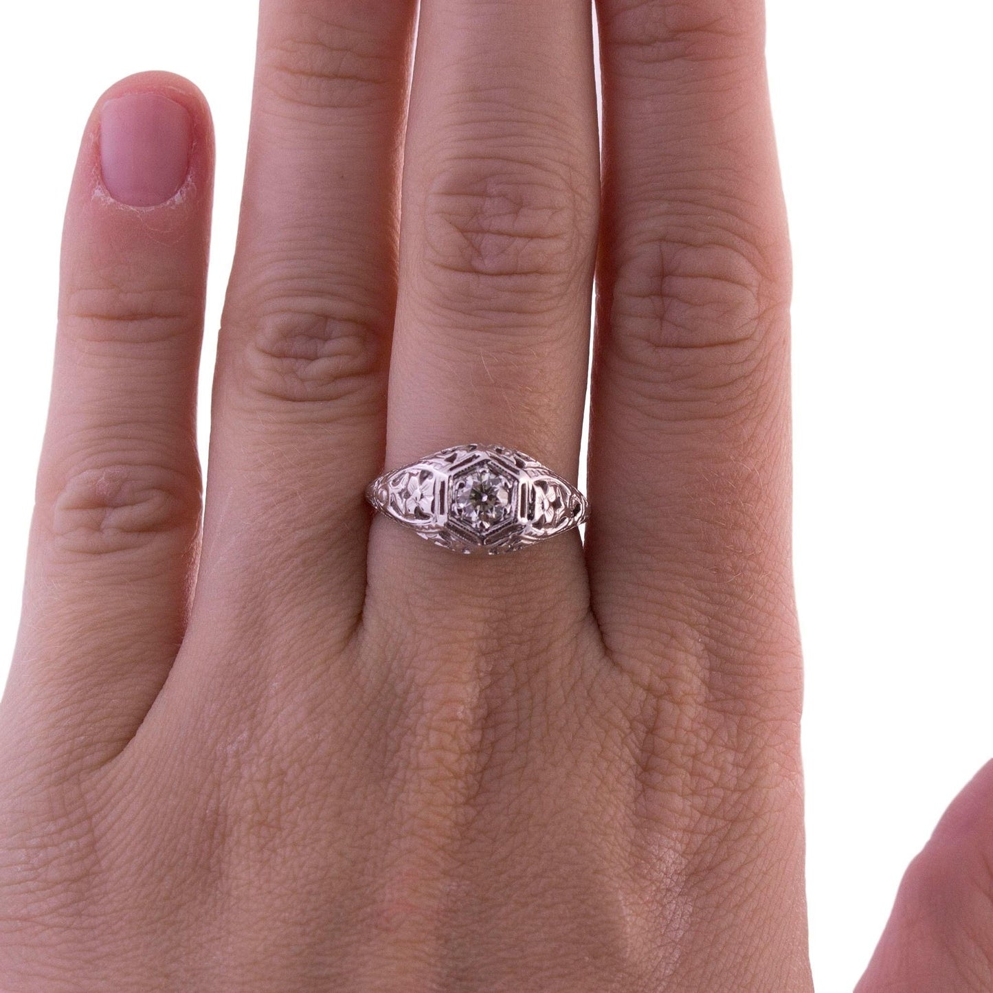 14K White Gold Sutton Place Filigree Diamond Engagement Ring