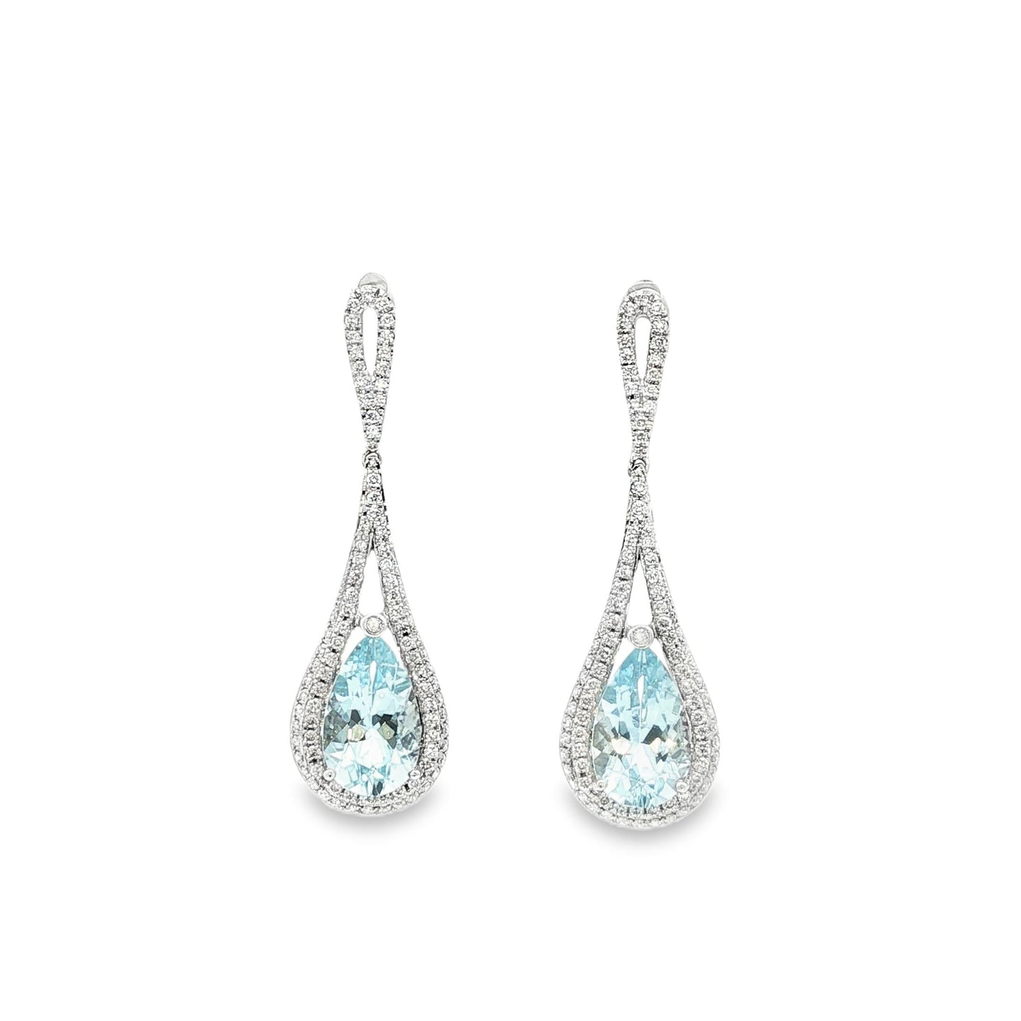 Fine pear shaped Aquamarine and diamond drop earrings