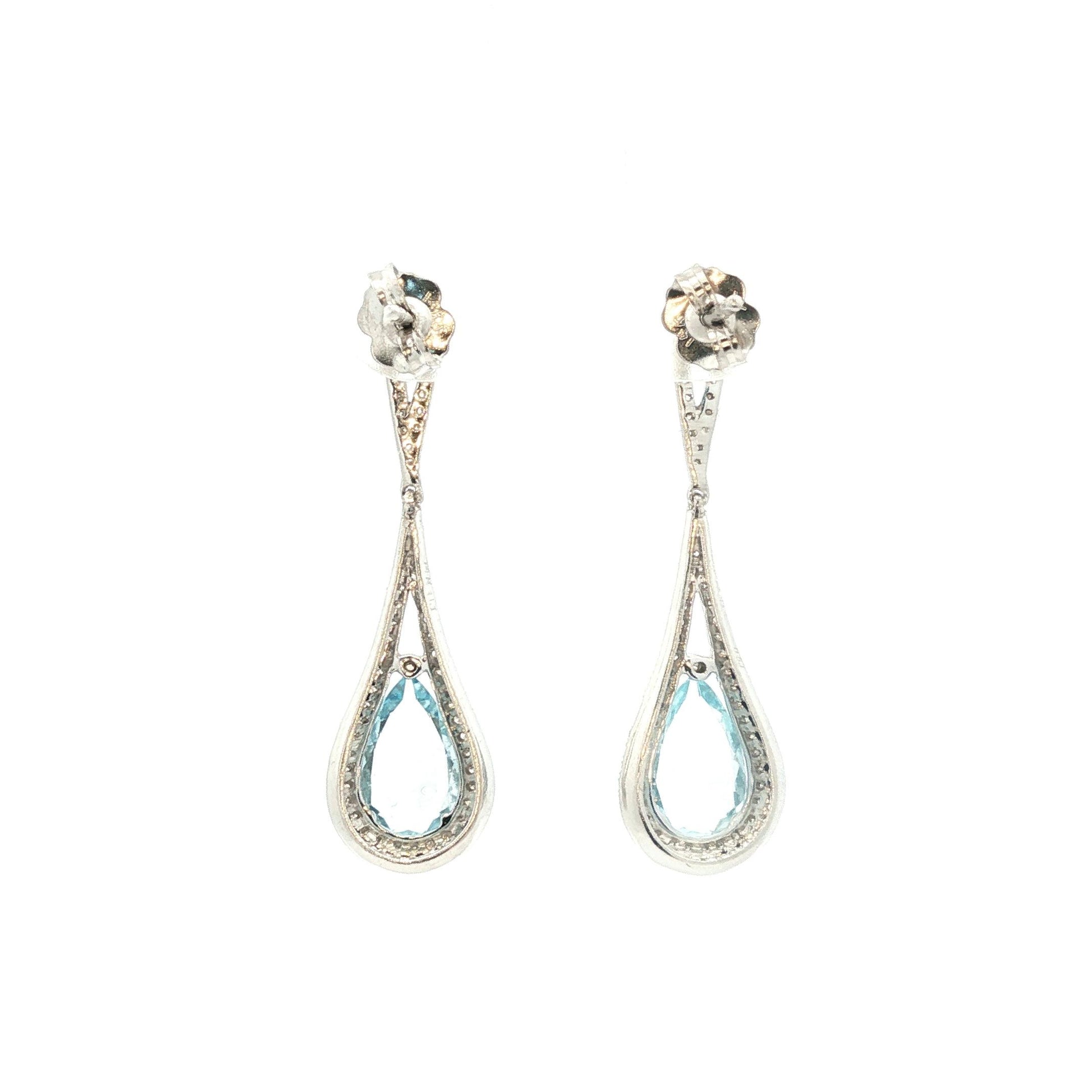 Fine pear shaped Aquamarine and diamond drop earrings