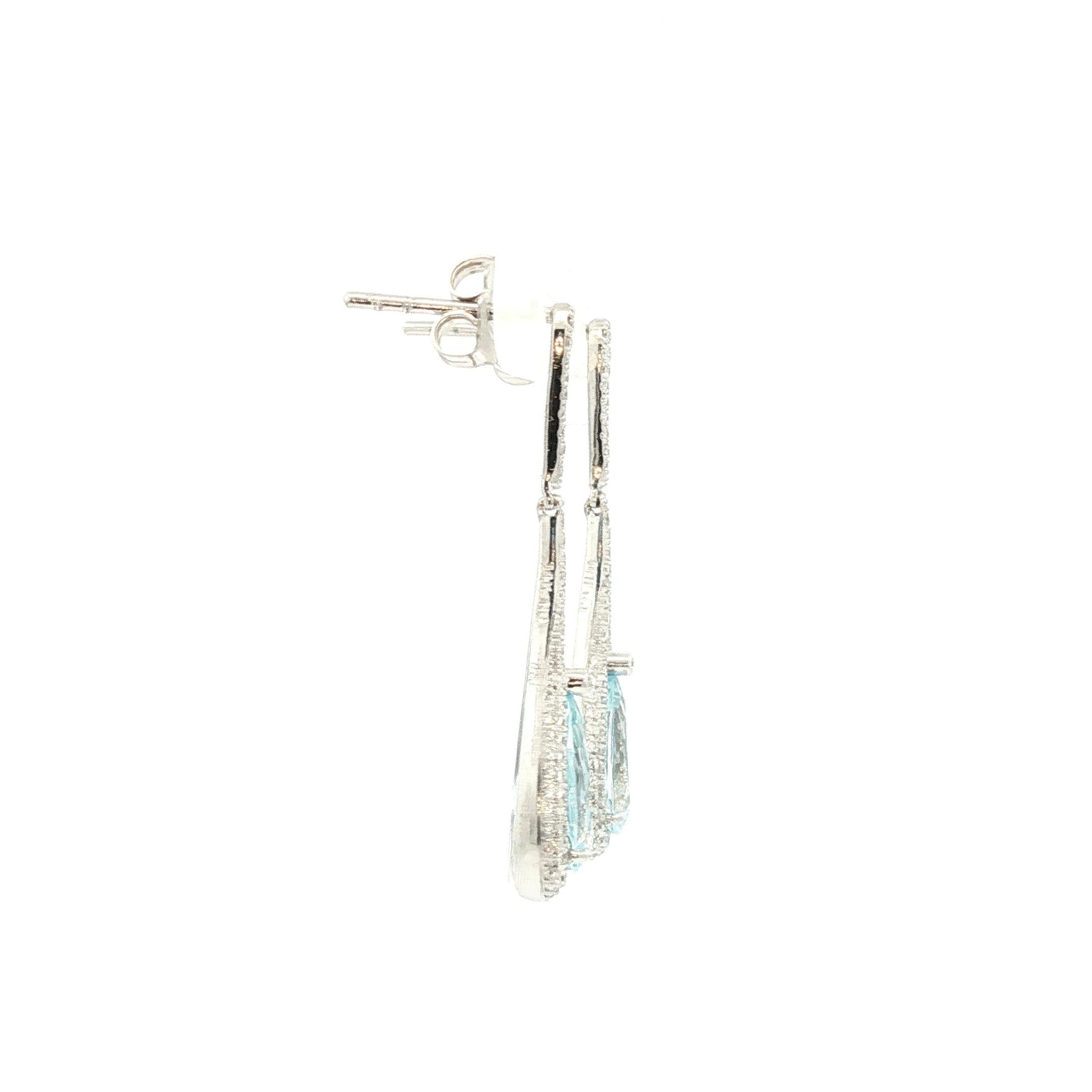 Fine pear shaped Aquamarine and diamond drop earrings