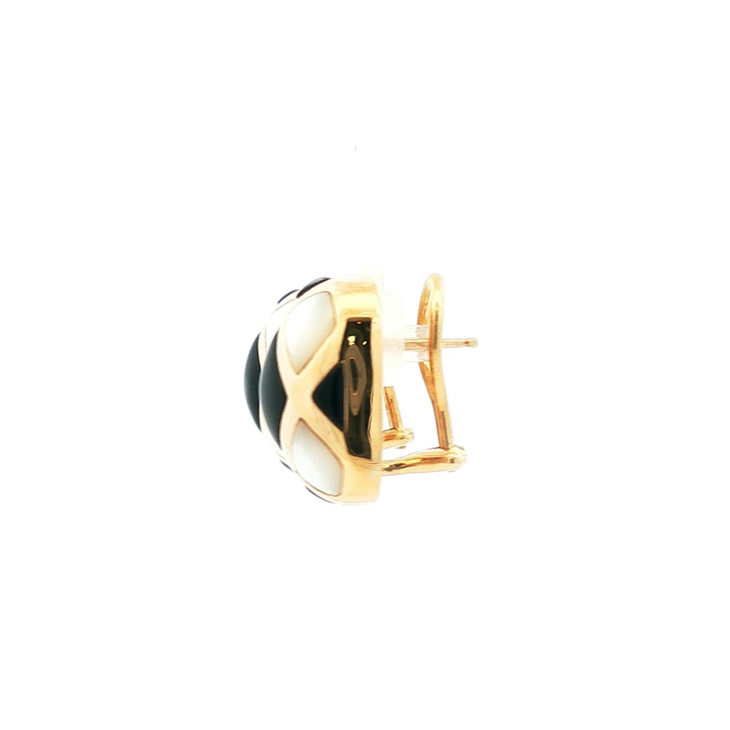 Mother of pearl and onyx inlayed 18k yellow gold button earrings