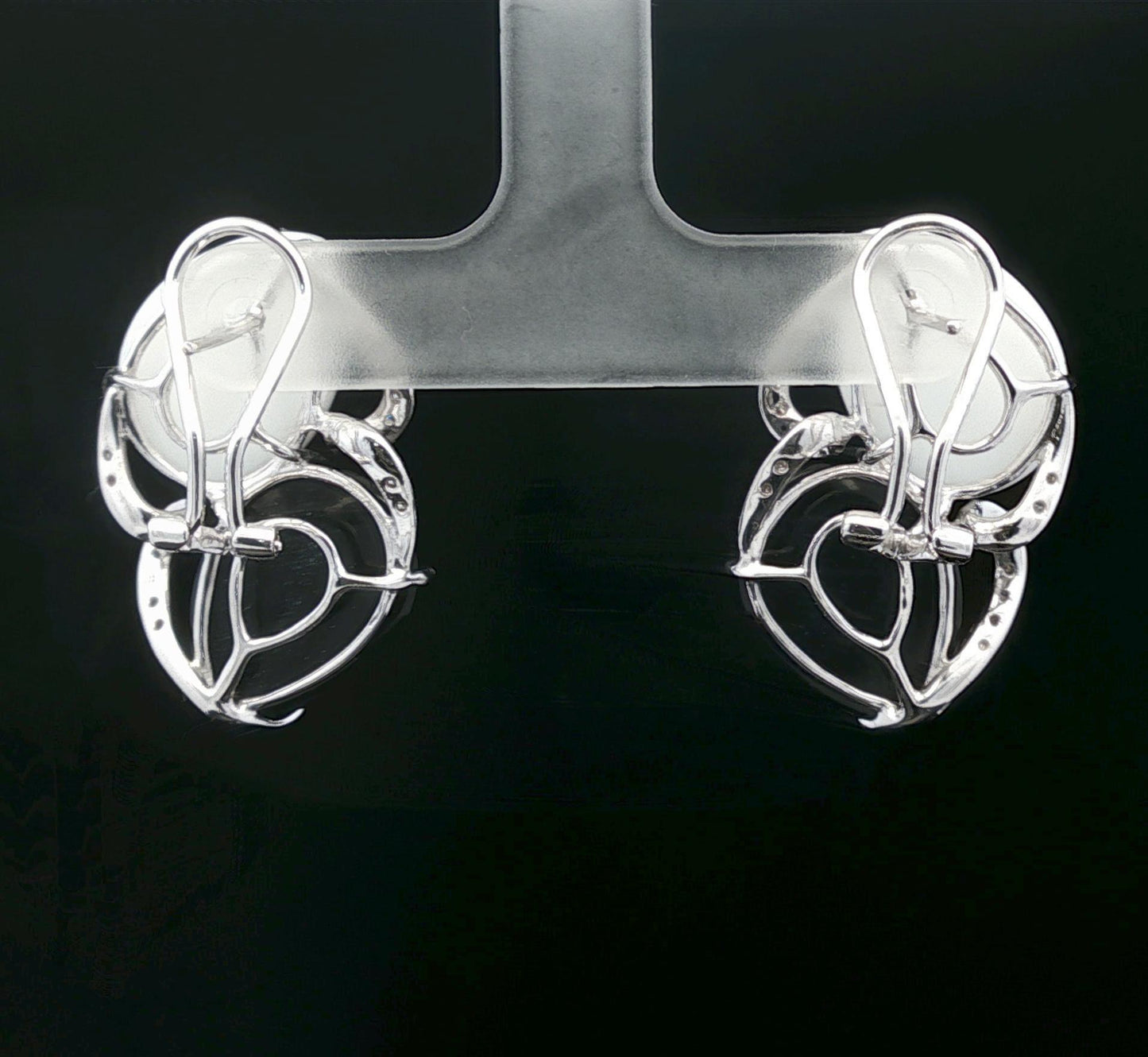 White Jade, Black Onyx and Diamond 18k white gold earrings