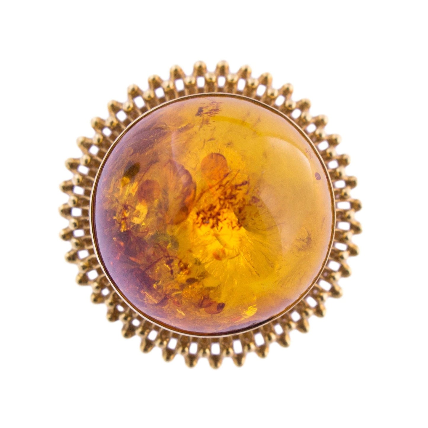 18K Gold Amber Domed Filigree Ring