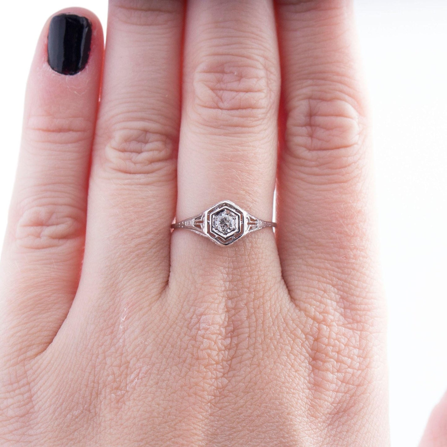 18K White Gold Art Deco Engagement Ring