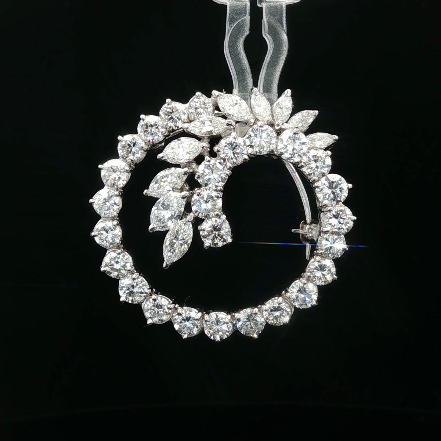 Platinum mid-century natural diamond spray brooch