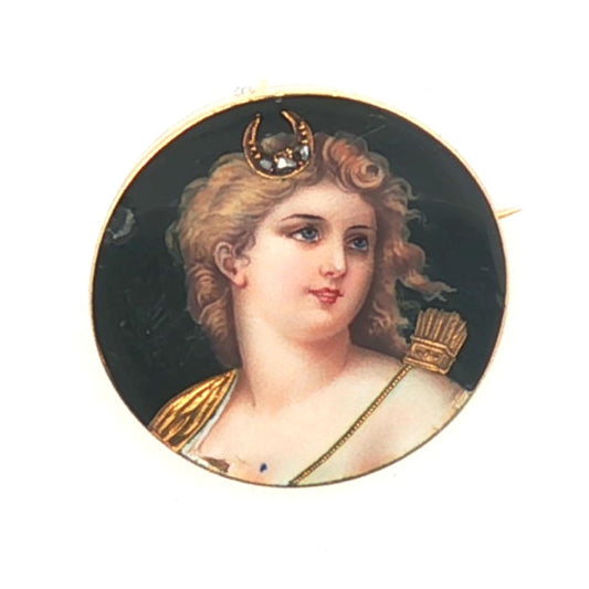 Diana the Huntress hand painted Victorian enamel pin
