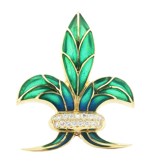 Plique-a-jour enamel Fluer de lis and diamond pin