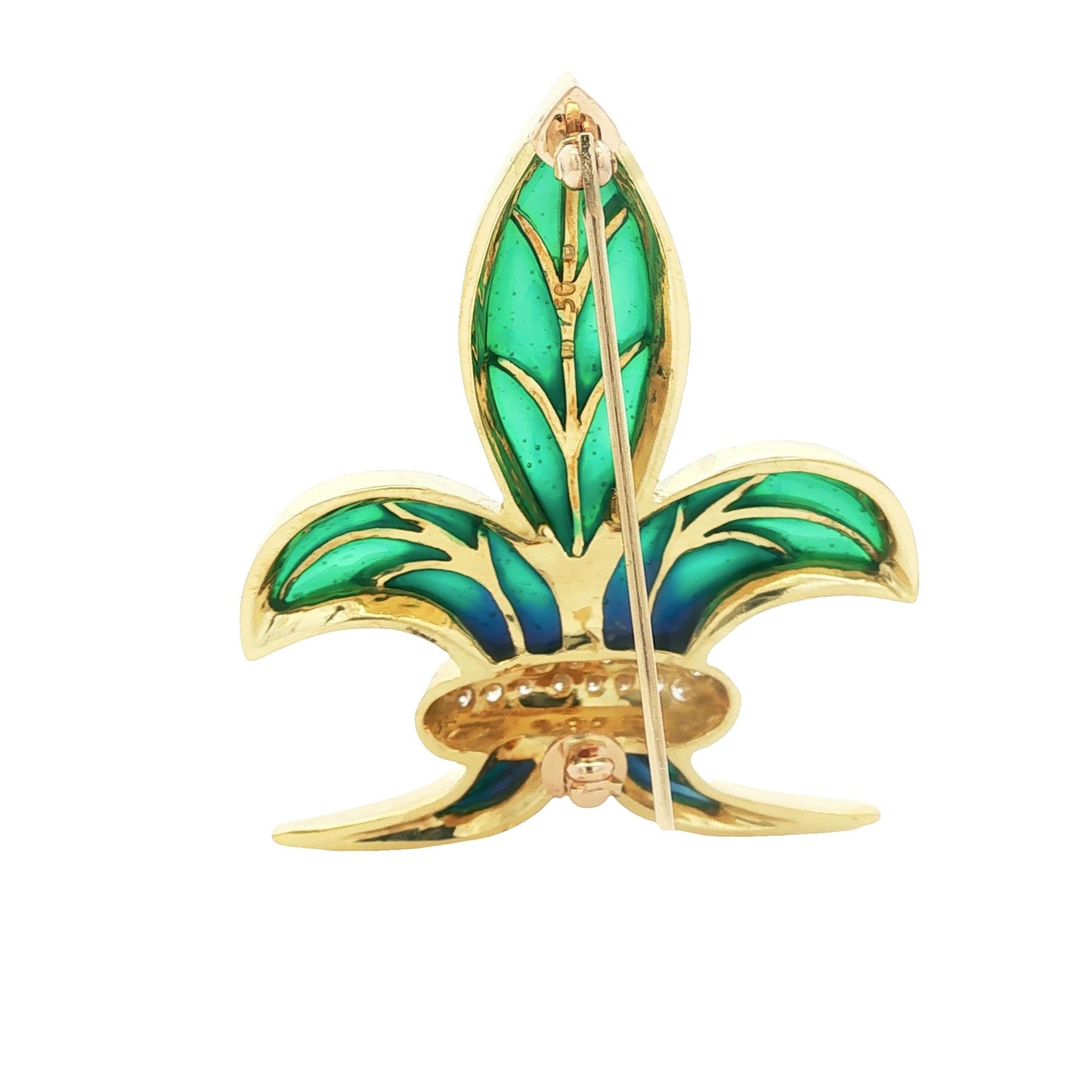Plique-a-jour enamel Fluer de lis and diamond pin