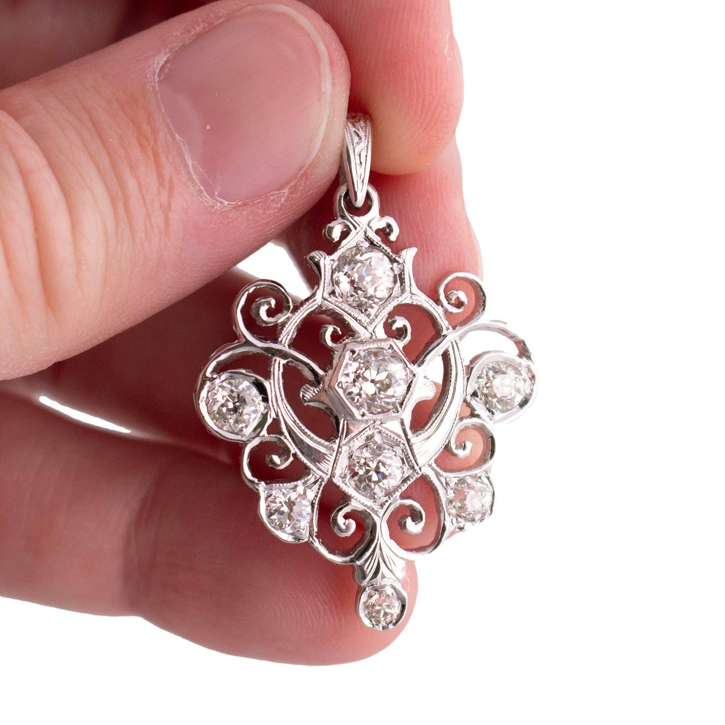 Antique 8 Old Mine cut Diamond Hand Pierced Pendant
