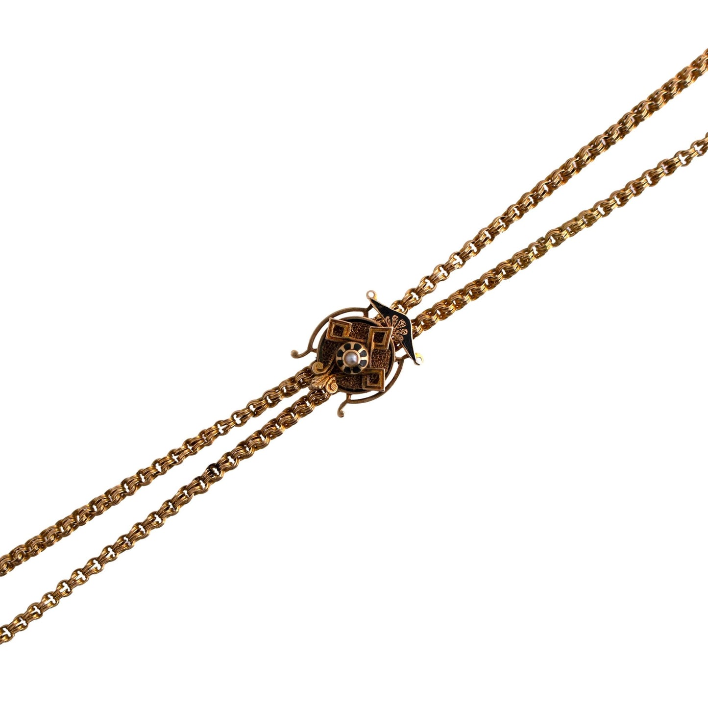 Black Enamel and Seed Pearl Slide Necklace