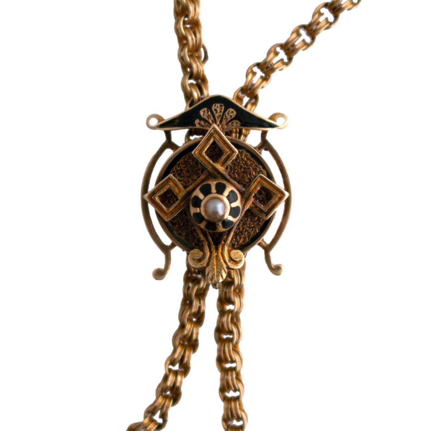 Black Enamel and Seed Pearl Slide Necklace