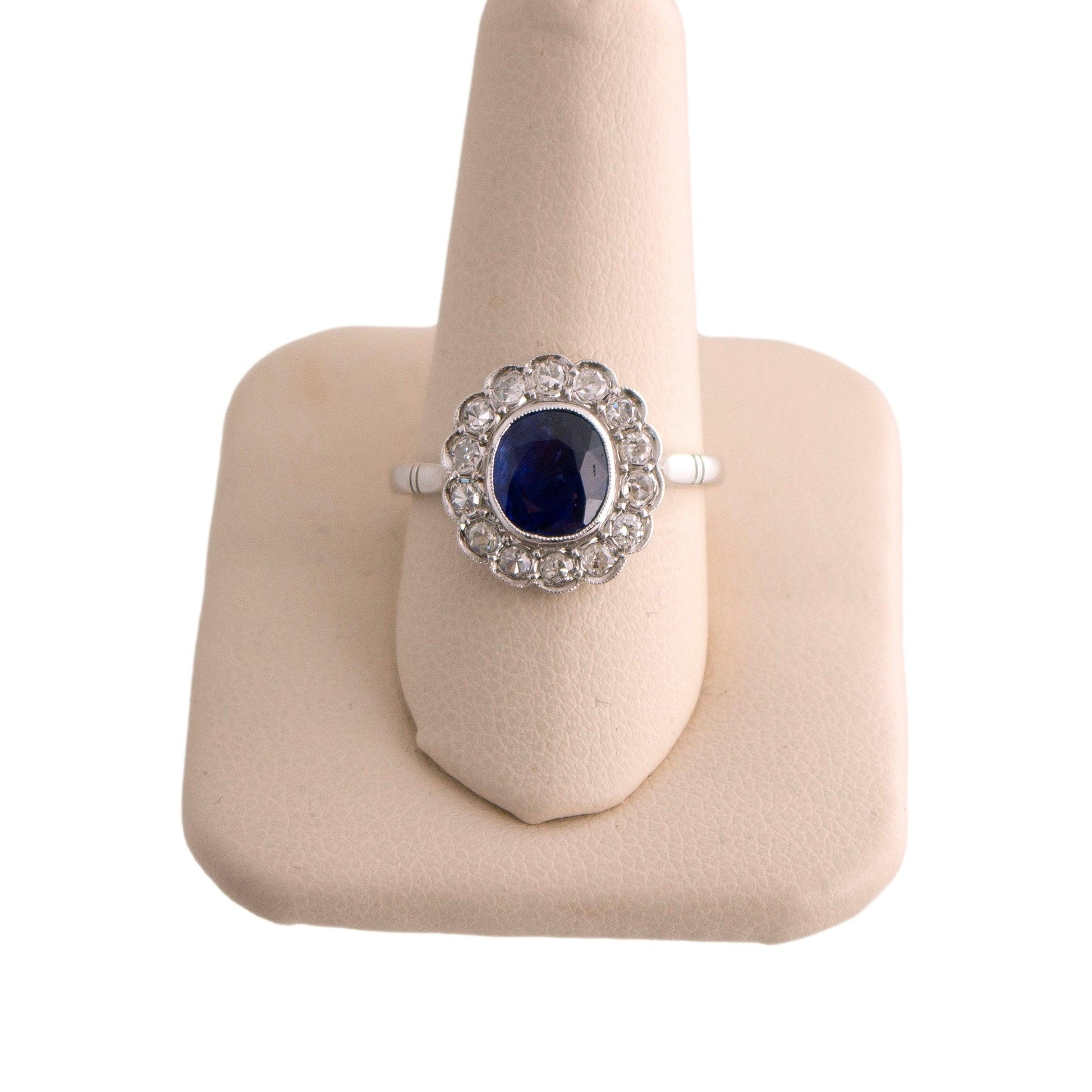 Vintage Platinum oval natural 1.25 carat Sapphire halo Ring