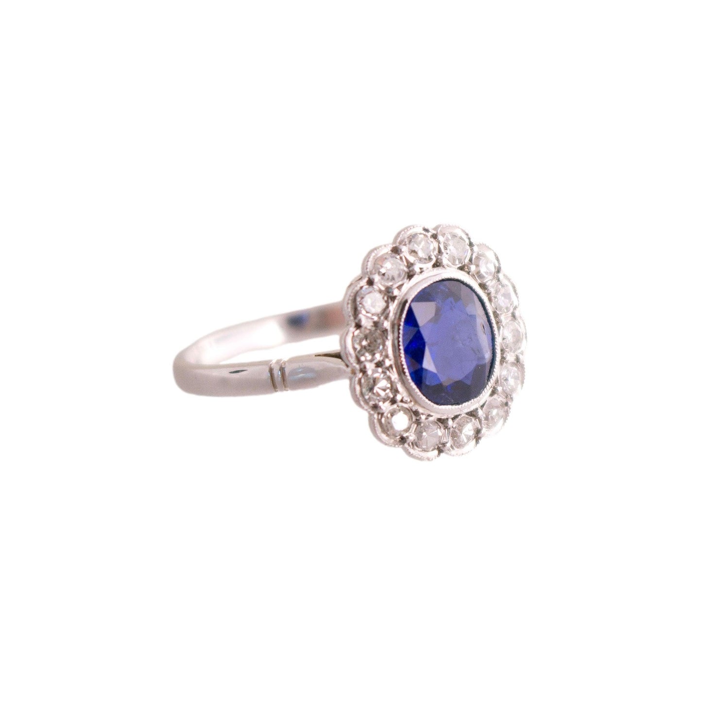 Vintage Platinum oval natural 1.25 carat Sapphire halo Ring