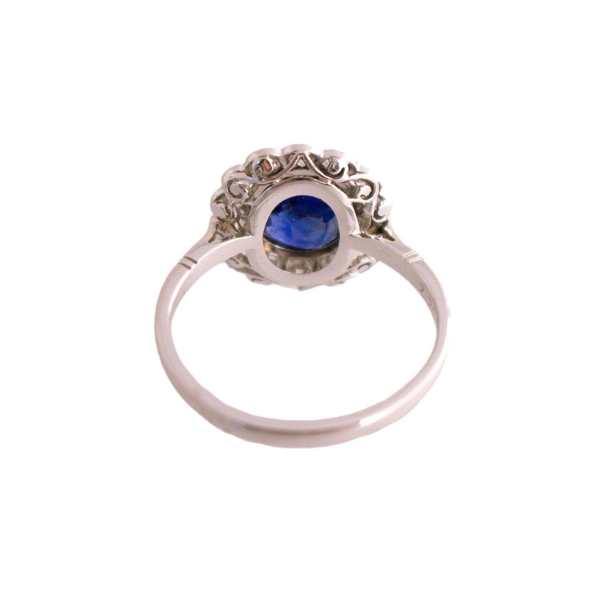 Vintage Platinum oval natural 1.25 carat Sapphire halo Ring