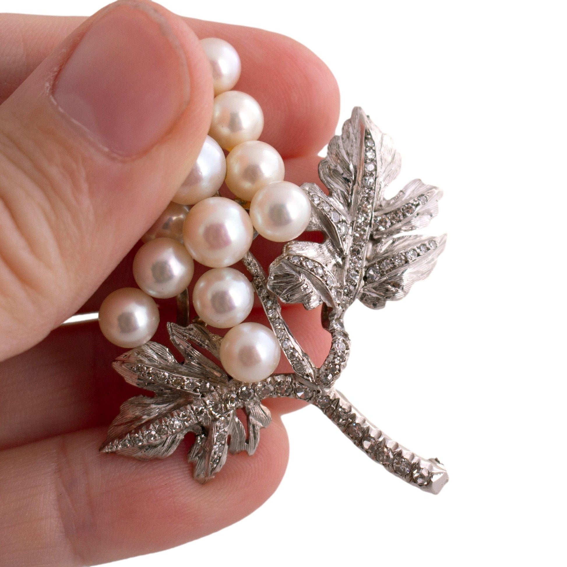 Cultured Pearl and Diamond Grape Brooch