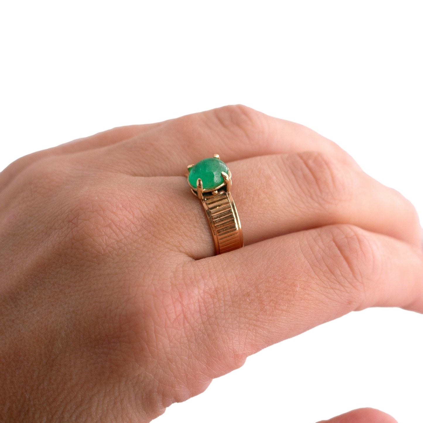 22k yellow gold Emerald Cabochon Textured Band Ring