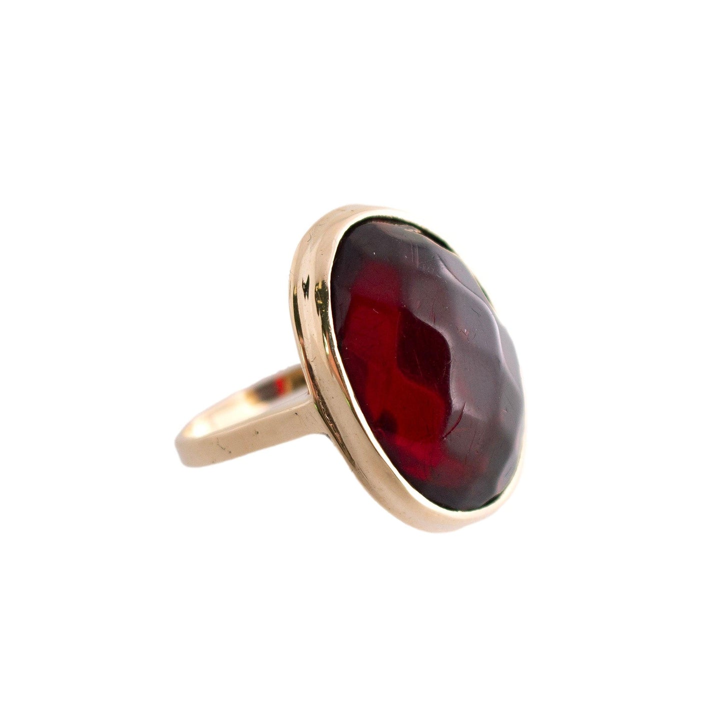 Faceted Red Amber Ring