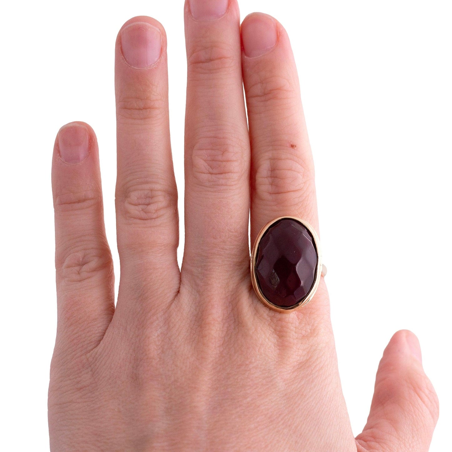 Faceted Red Amber Ring