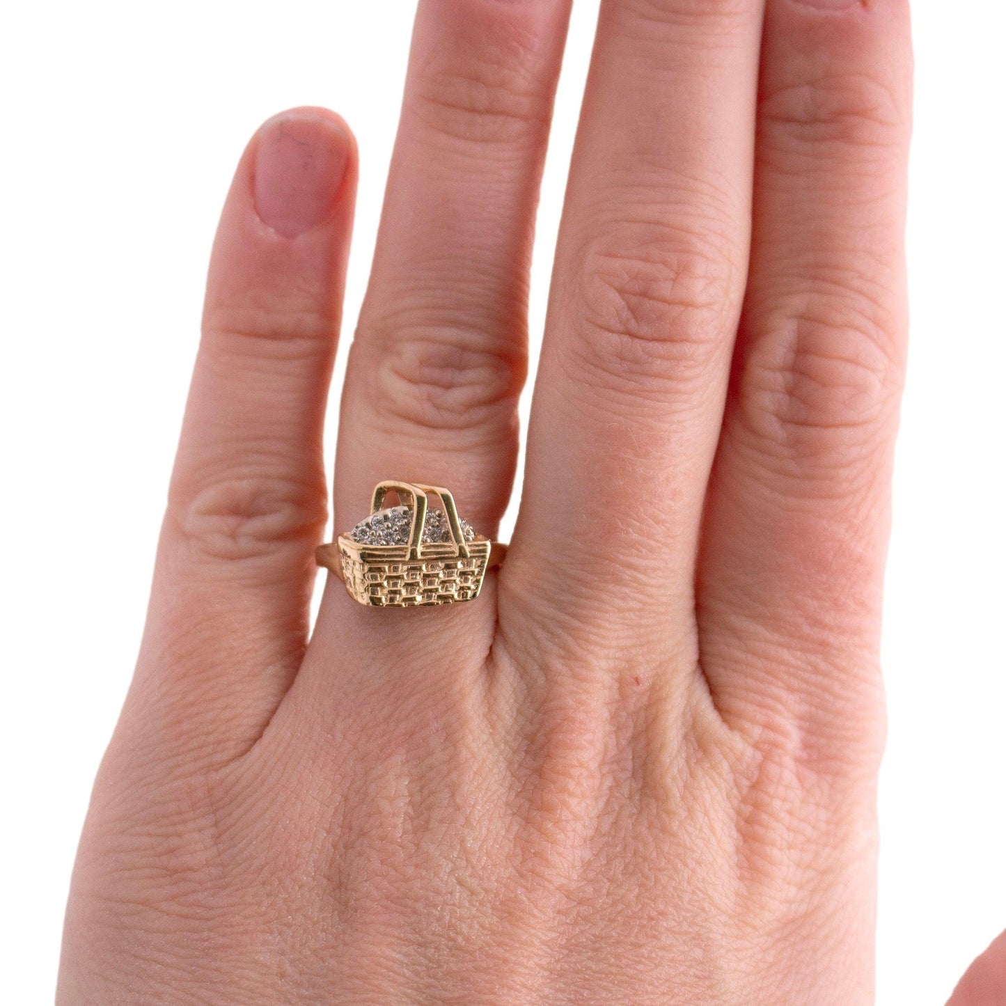 Longaberger Basket Ring in 14k yellow gold and 14 diamonds