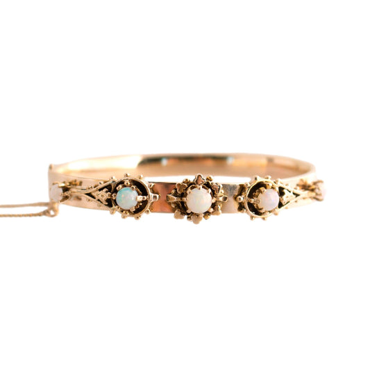 Vintage 5 Opal Hinged Bracelet in 14k yellow gold