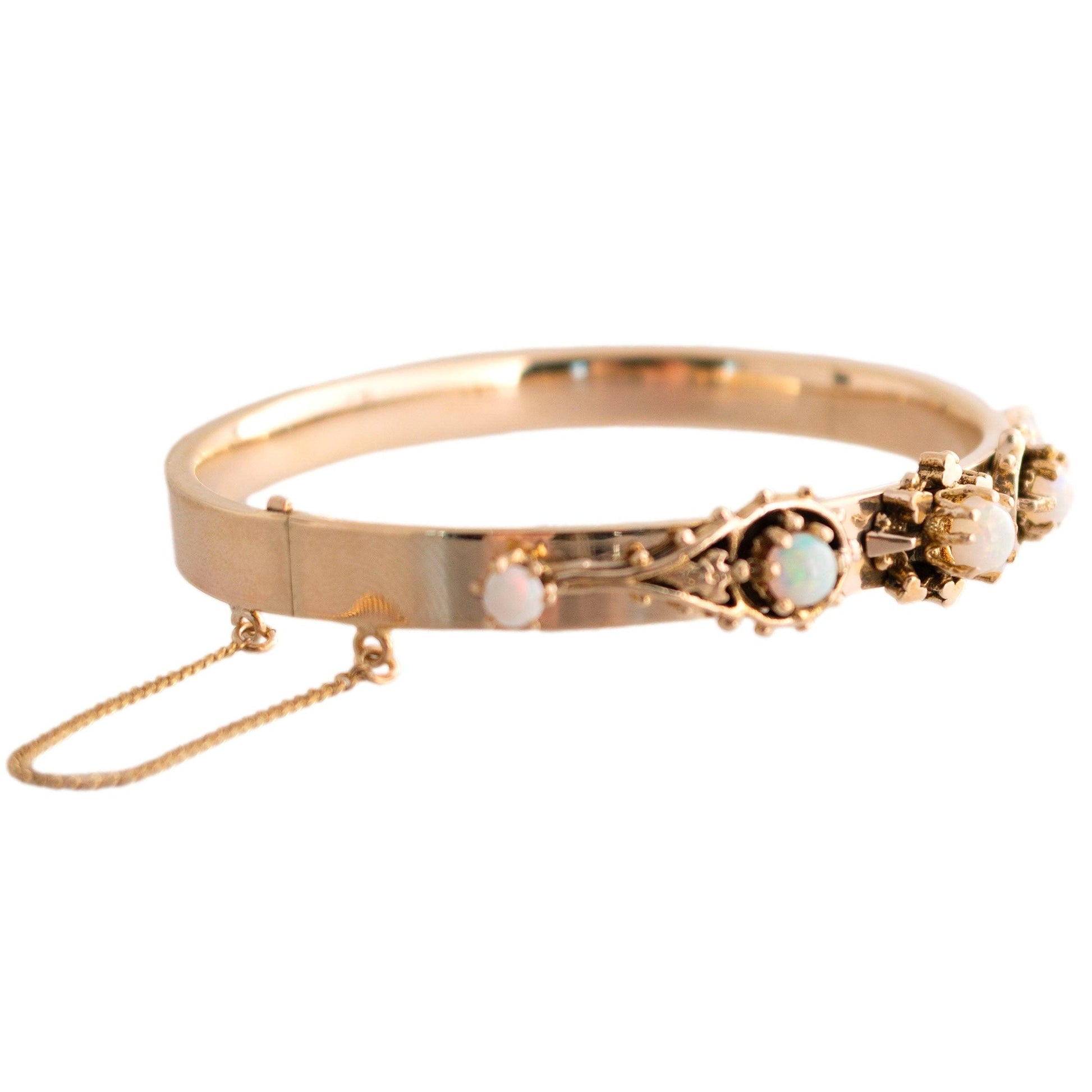 Vintage 5 Opal Hinged Bracelet in 14k yellow gold