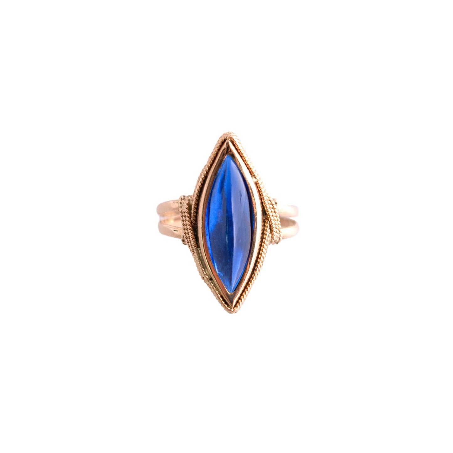 Blue Glass Marquise Twisted Wire Ring