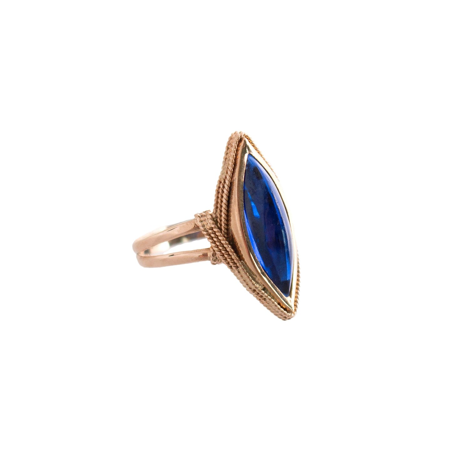 Blue Glass Marquise Twisted Wire Ring