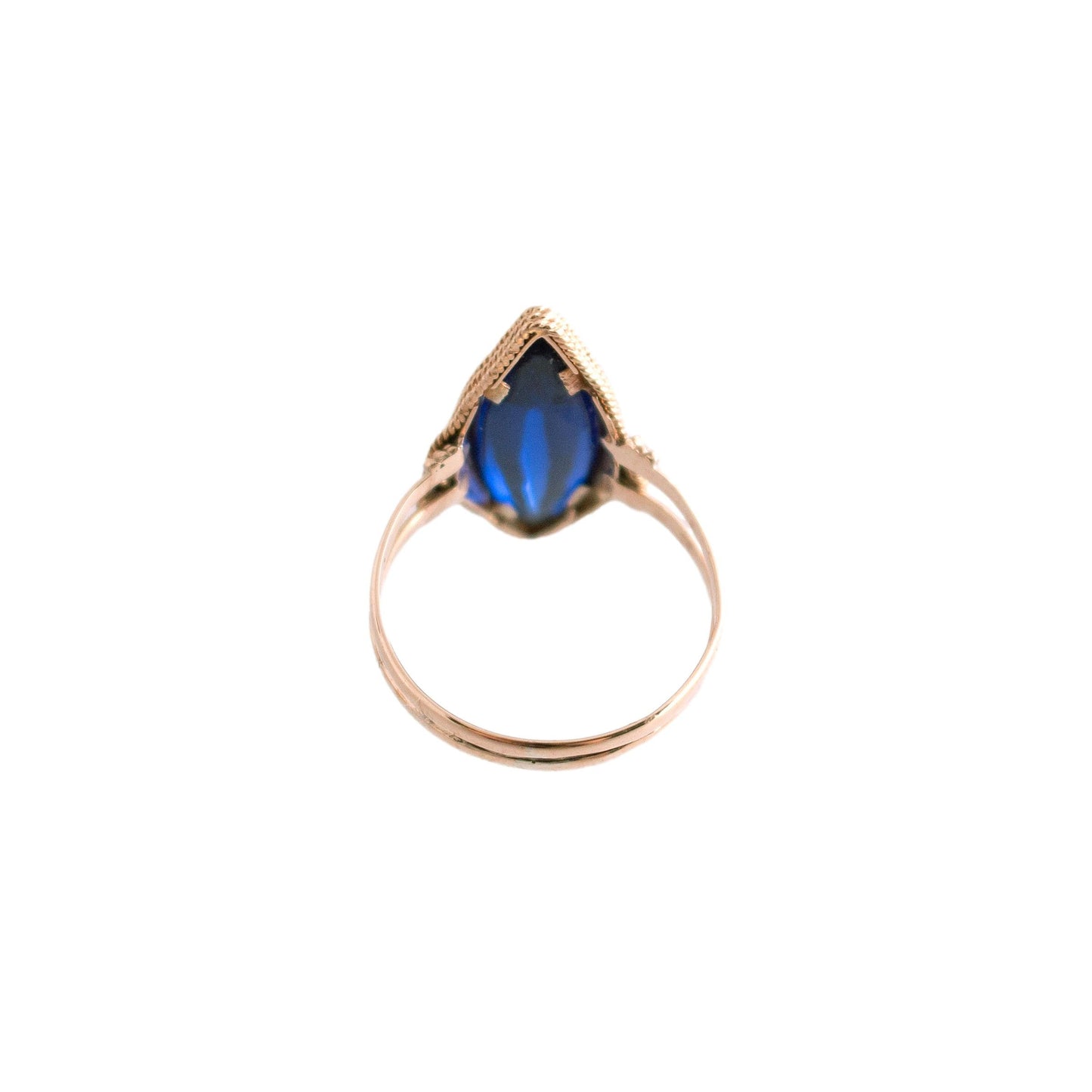 Blue Glass Marquise Twisted Wire Ring