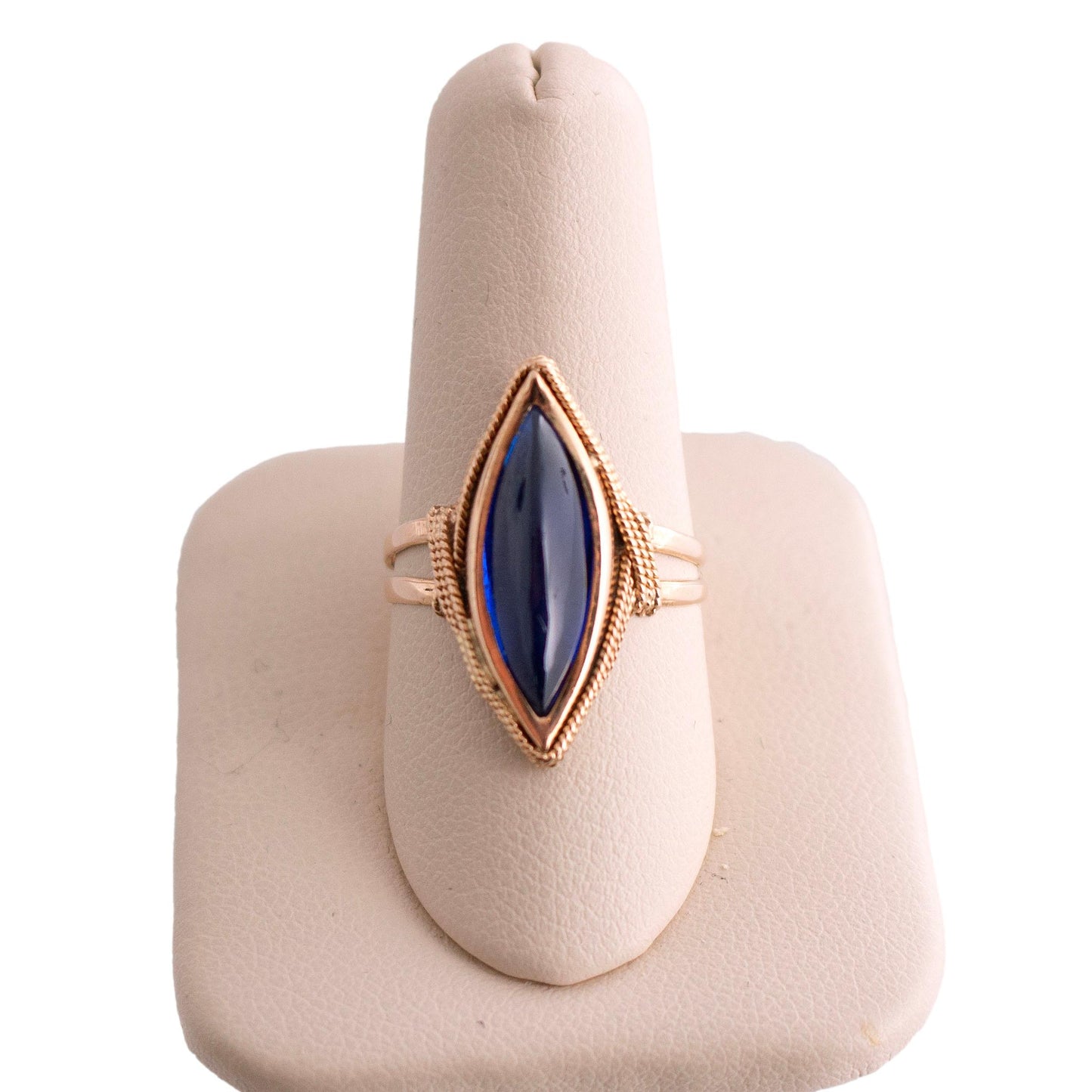 Blue Glass Marquise Twisted Wire Ring