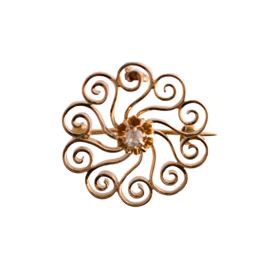 Old Mine Cut Diamond Victorian Swirl Pin/Pendant