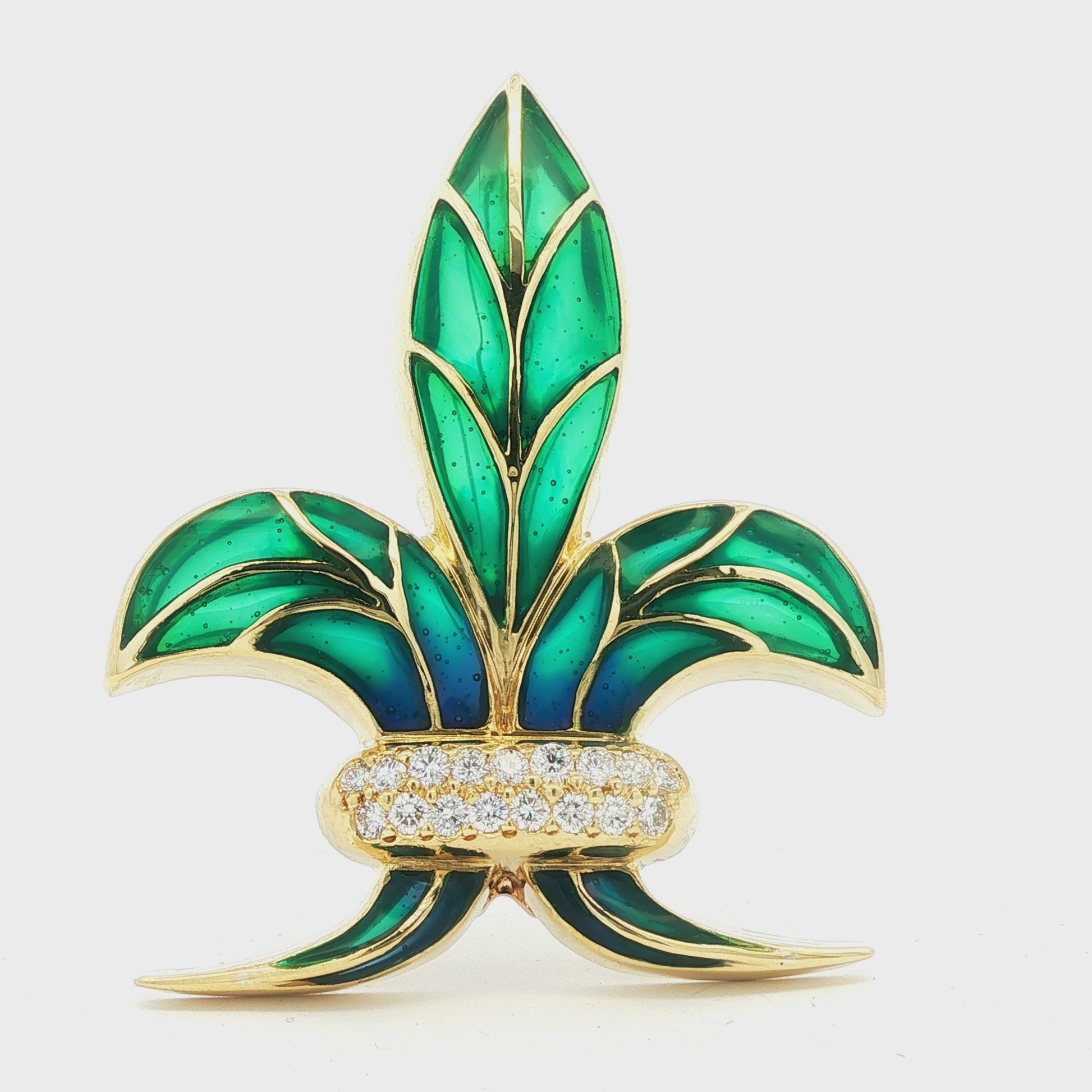 Plique-a-jour enamel Fluer de lis and diamond pin