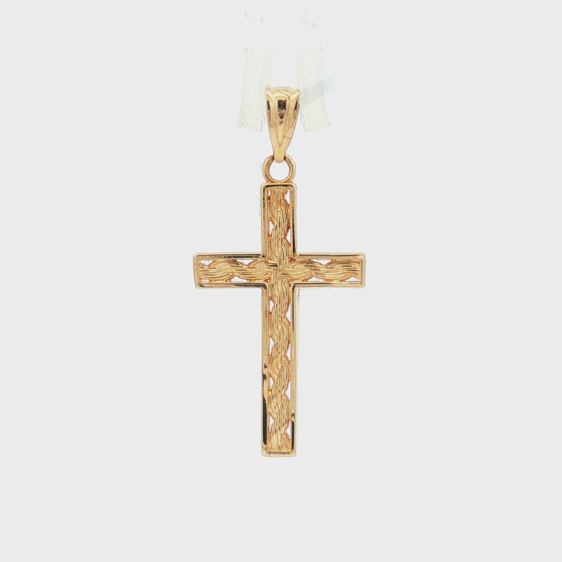 Rope texture contemporary 14k yellow gold cross