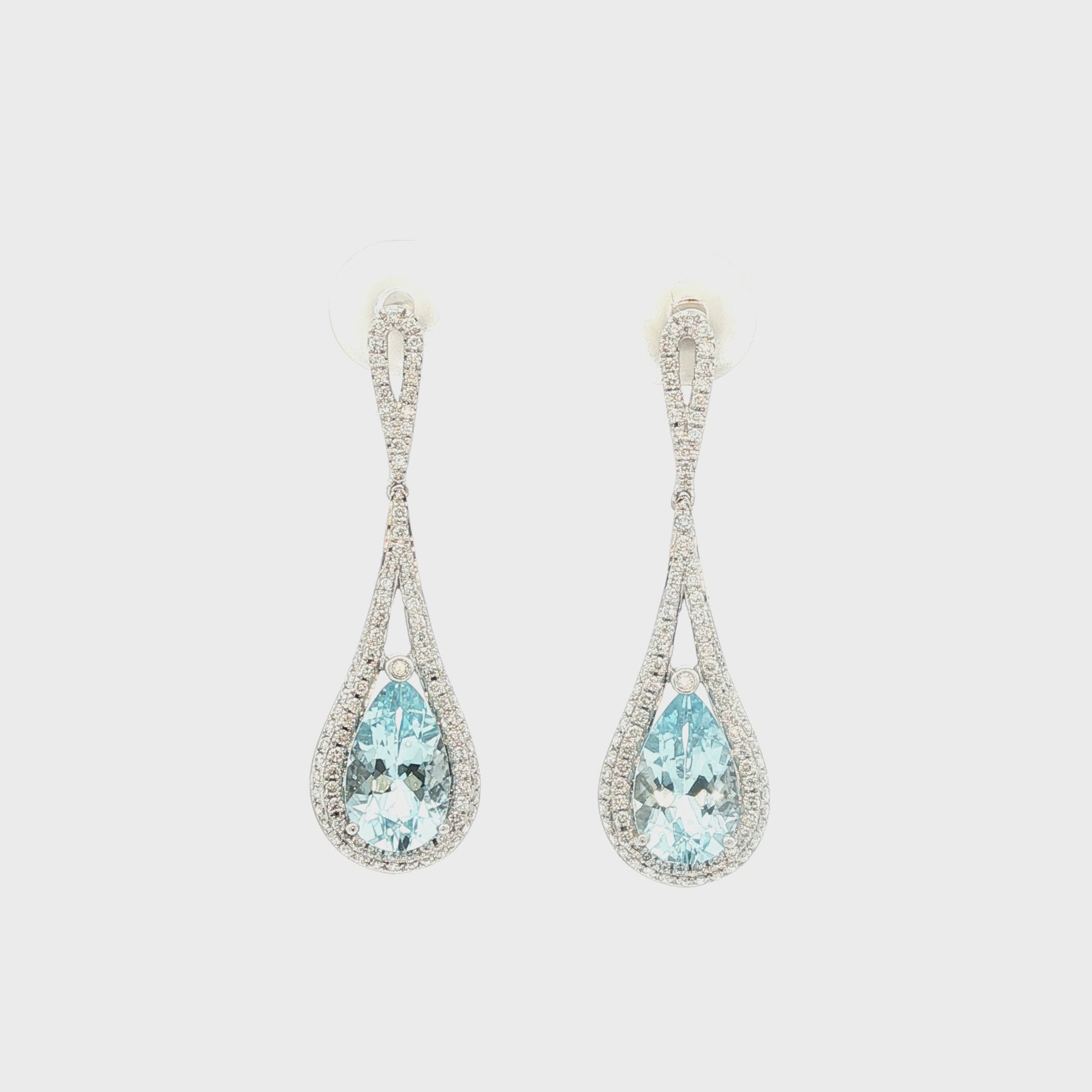 Fine pear shaped Aquamarine and diamond drop earrings