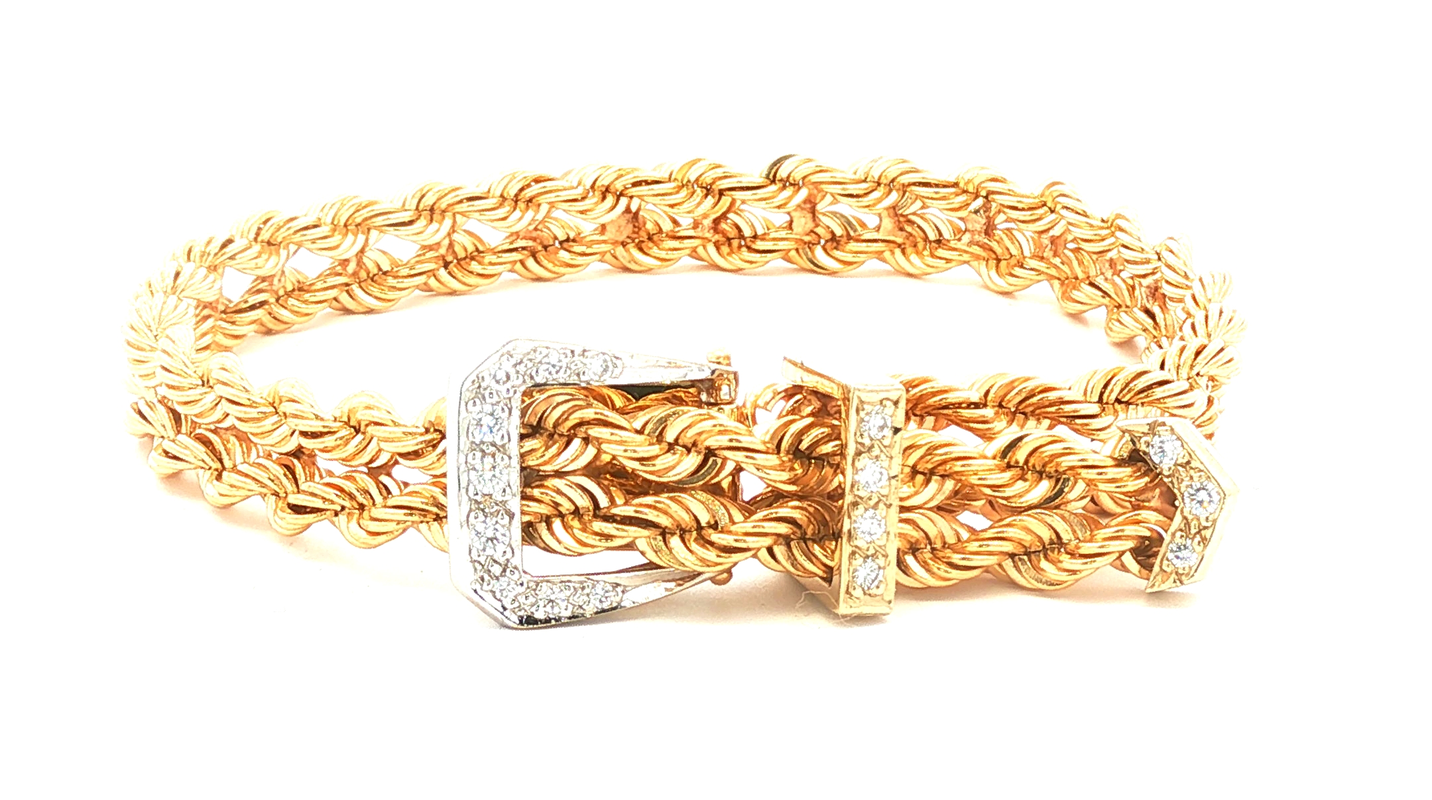 Gold rope bracelet with a diamond buckle