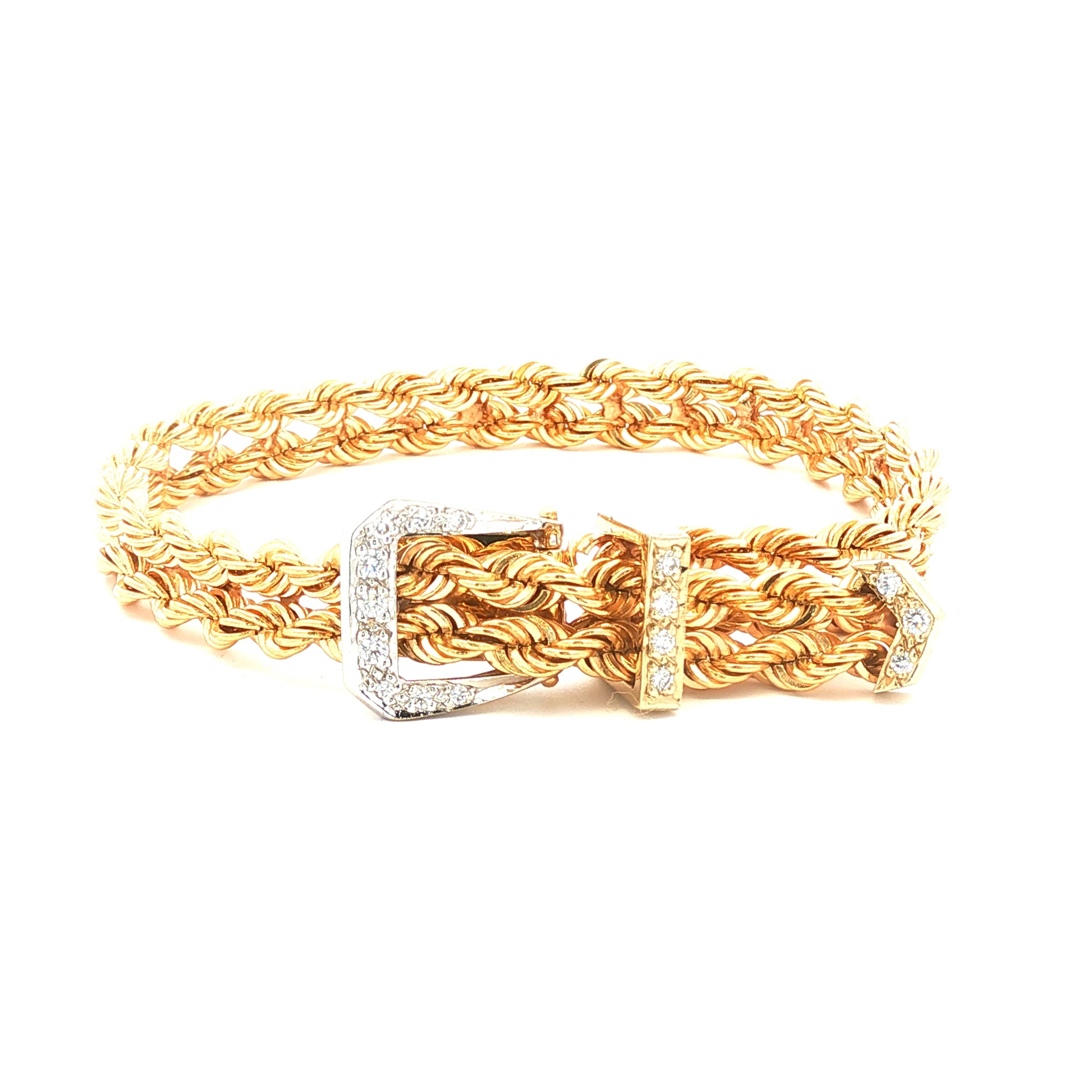 Gold rope bracelet with a diamond buckle