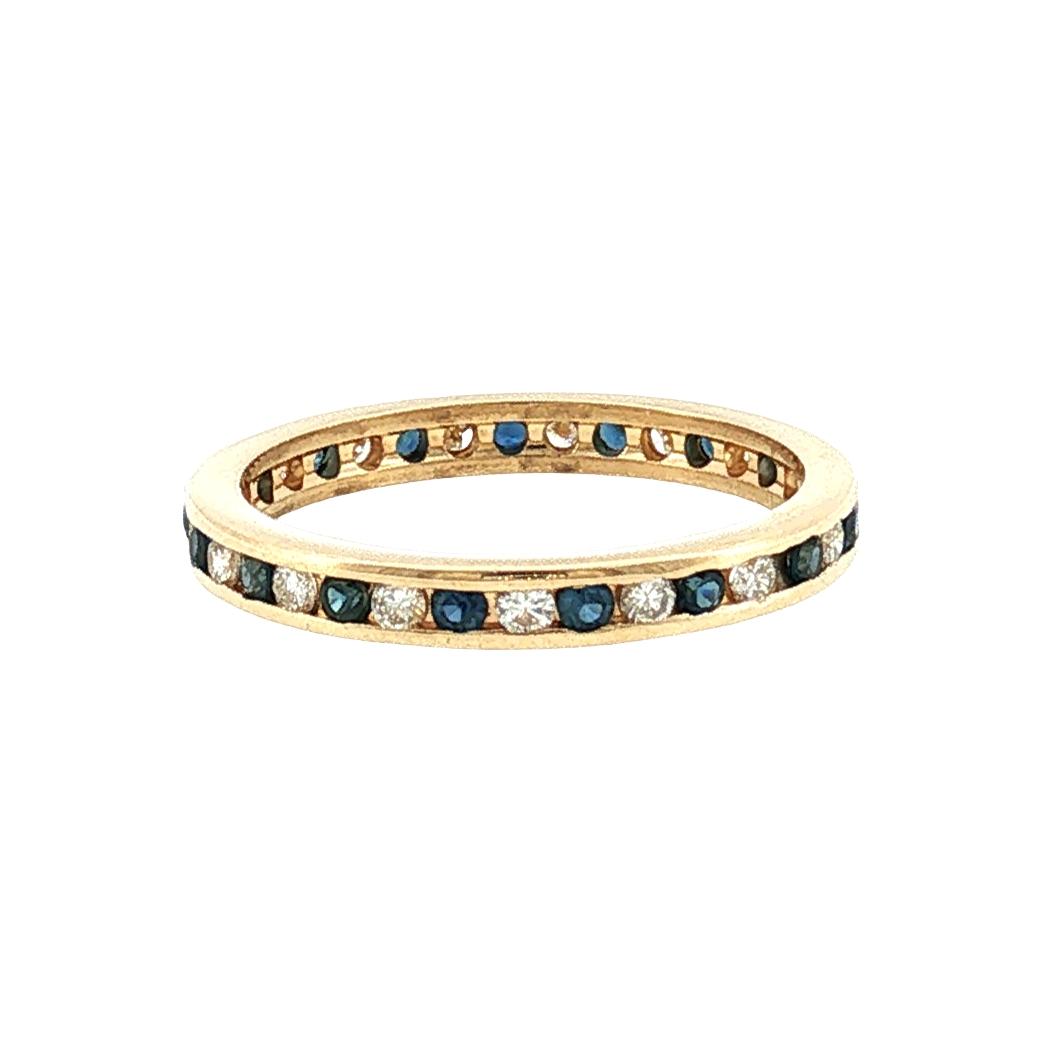 Late 20th-Century 14 Karat Yellow Gold Sapphire and Diamond Eternity Band