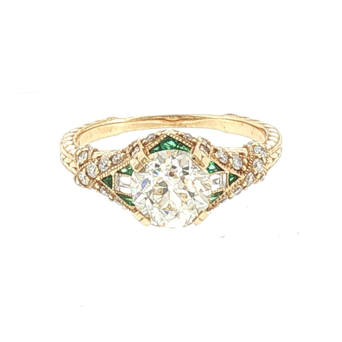 Repurposed 14k Yellow Gold 1.38 Carat Old European Cut Reproduction Ring