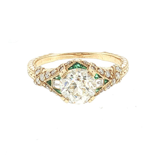 Repurposed 14k Yellow Gold 1.38 Carat Old European Cut Reproduction Ring